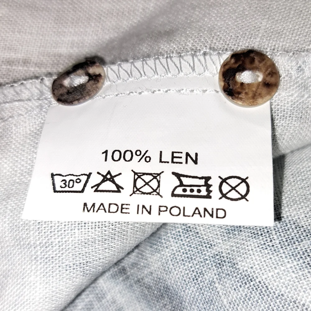 I Linen Lifestyle Elegant Light Gray and Blu Linen Blouse - Picture 9 of 10